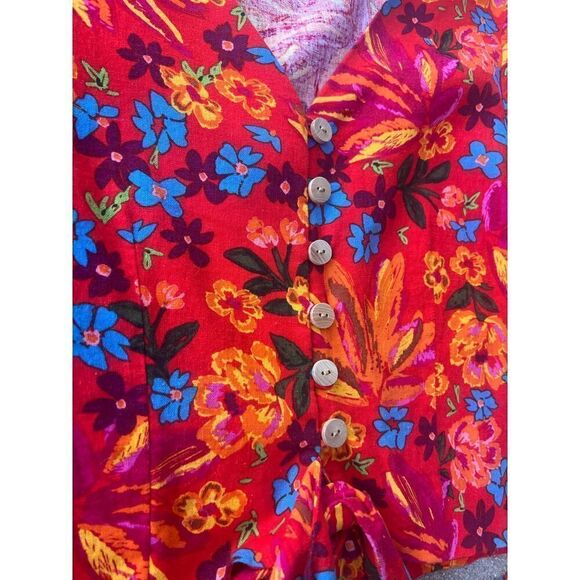 Anthropologie Maison d’ Amelie Red Floral Linen Button Top S, Trouser Pants M - Picture 7 of 8